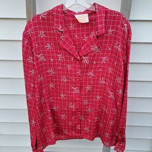 Vintage 1970's Pendleton Pink Long Sleeve Blouse Shirt Top Hot Pink Large